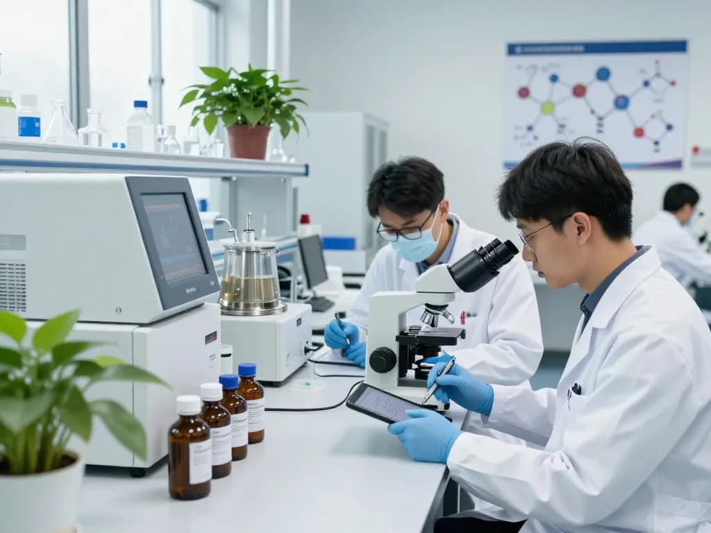 EU cannabinoid manufacturer research laboratory showcasing scientists analyzing premium cannabinoid extracts.