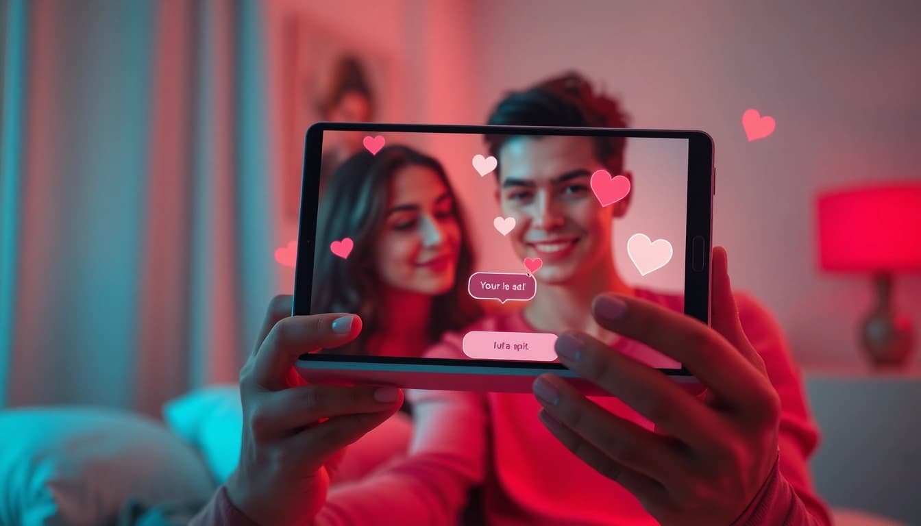 Engaging ai sex chat interface on a sleek device in an intimate setting