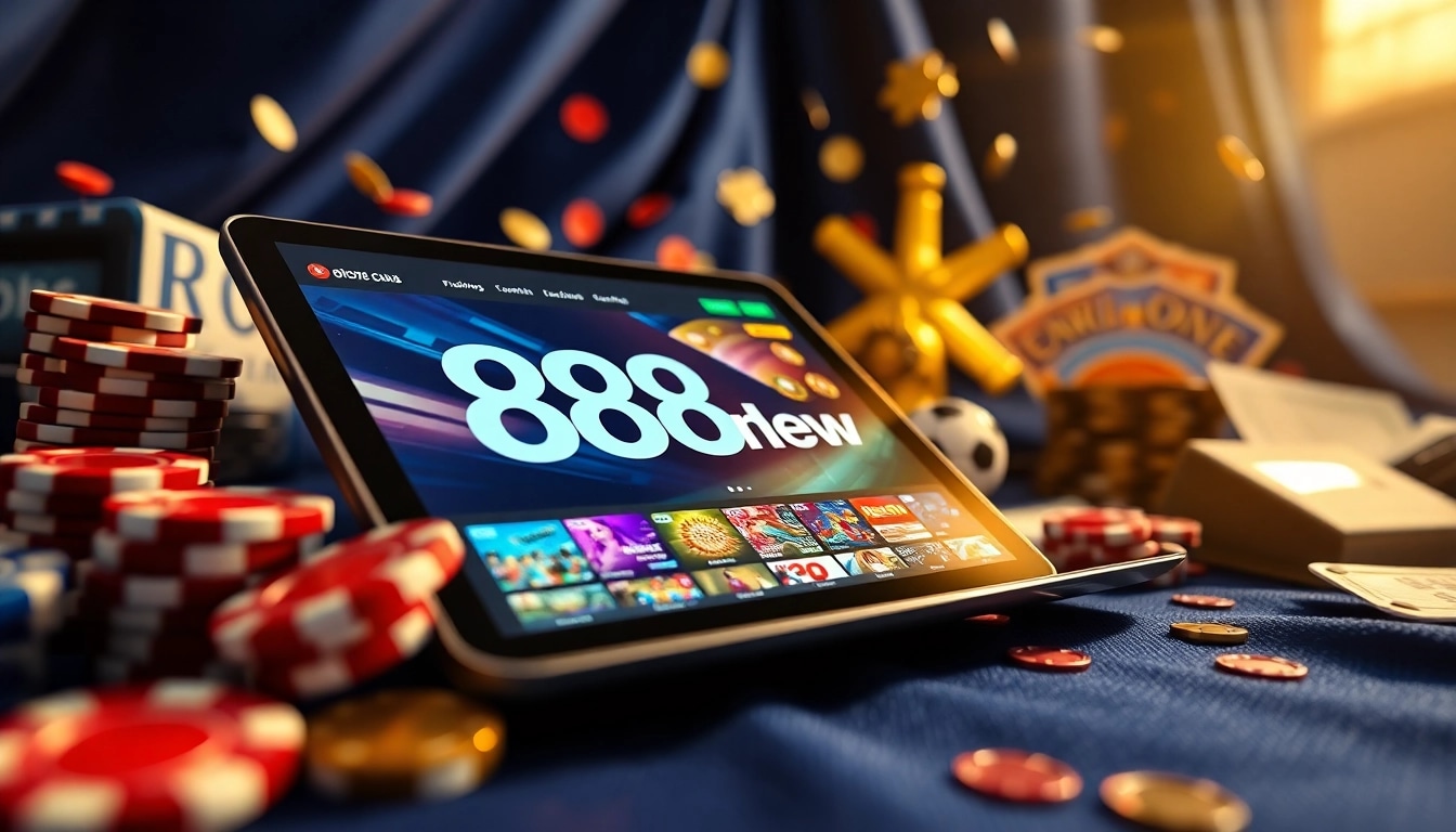 Engaging scene of 888new online gambling platform showcasing its modern interface and vibrant gaming elements.