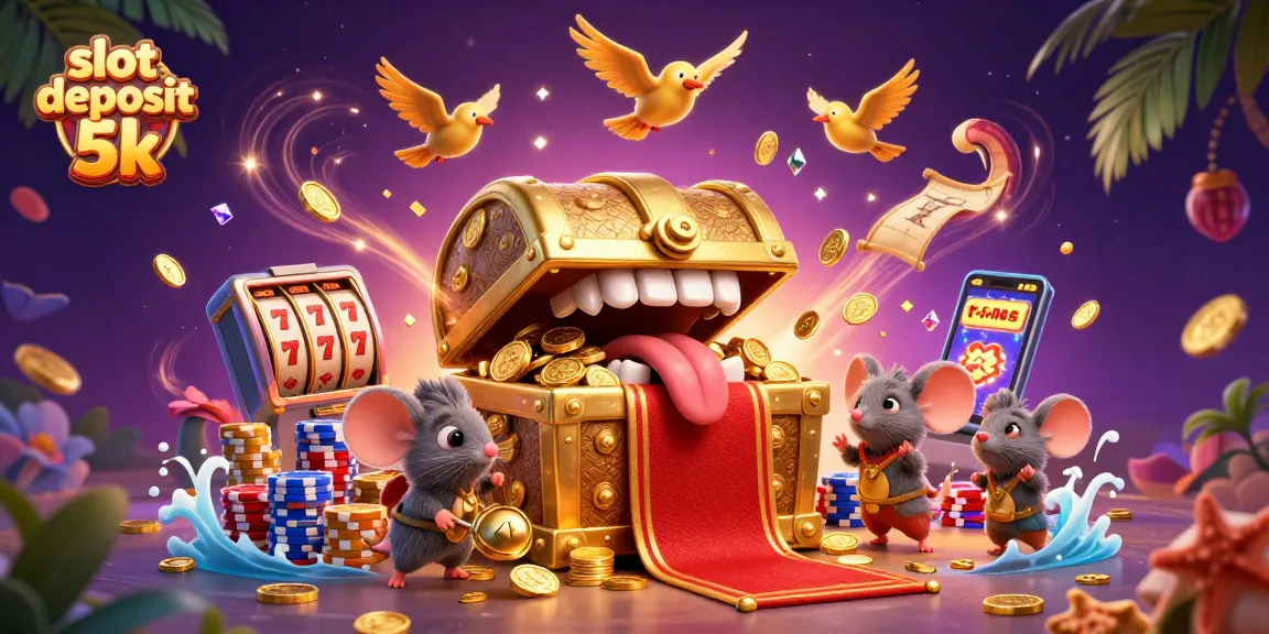 Entice gamers with slot deposit 5k in a vibrant casino scene filled with treasures and excitement.