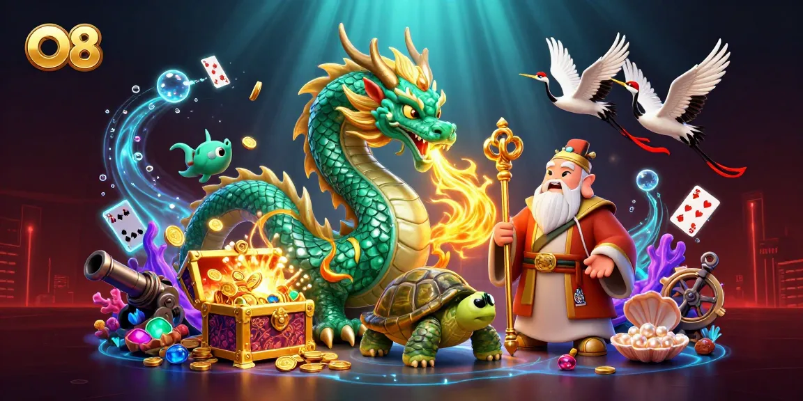 Bet on the luck of O8 with a vivid illustration featuring a dragon and treasure.