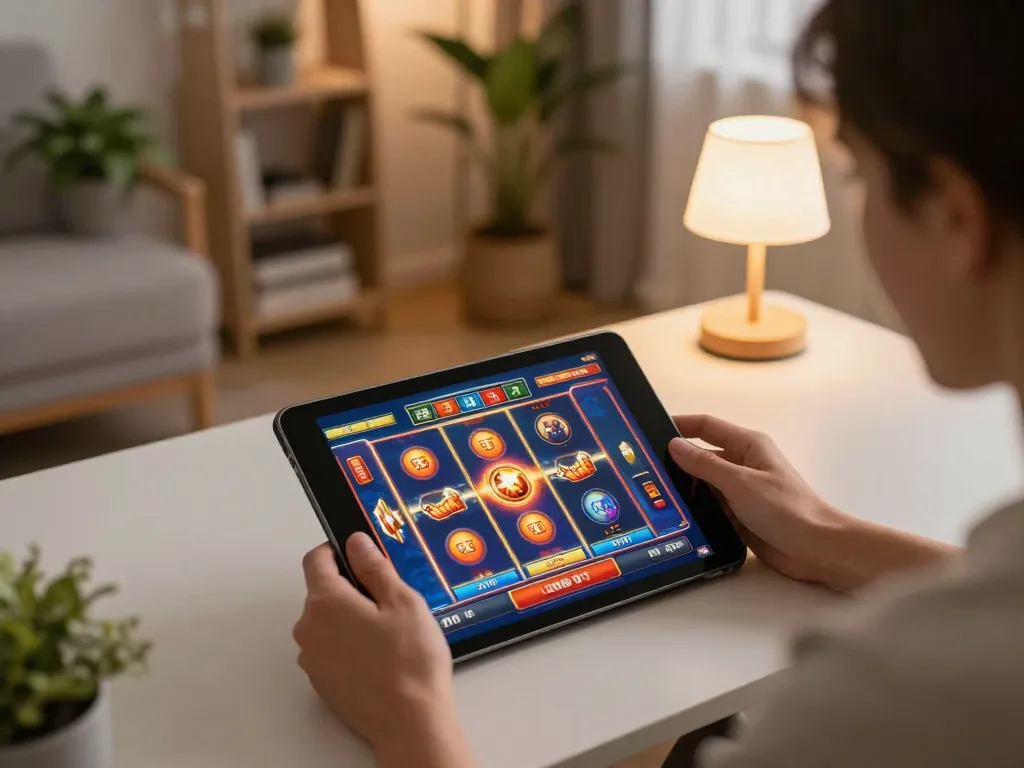 gg88 player engaging with online slot games in a cozy home environment for entertainment