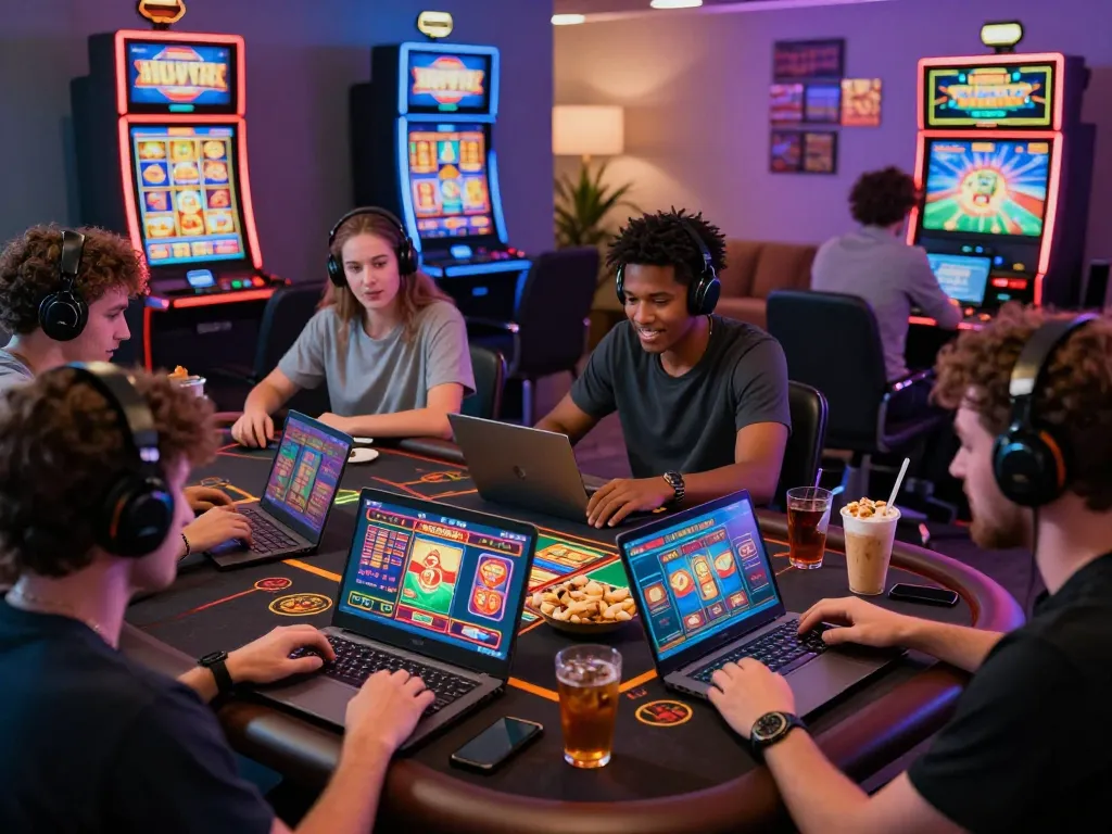 Engaged players enjoying 8kbet online casino games with vibrant decor and modern technology.