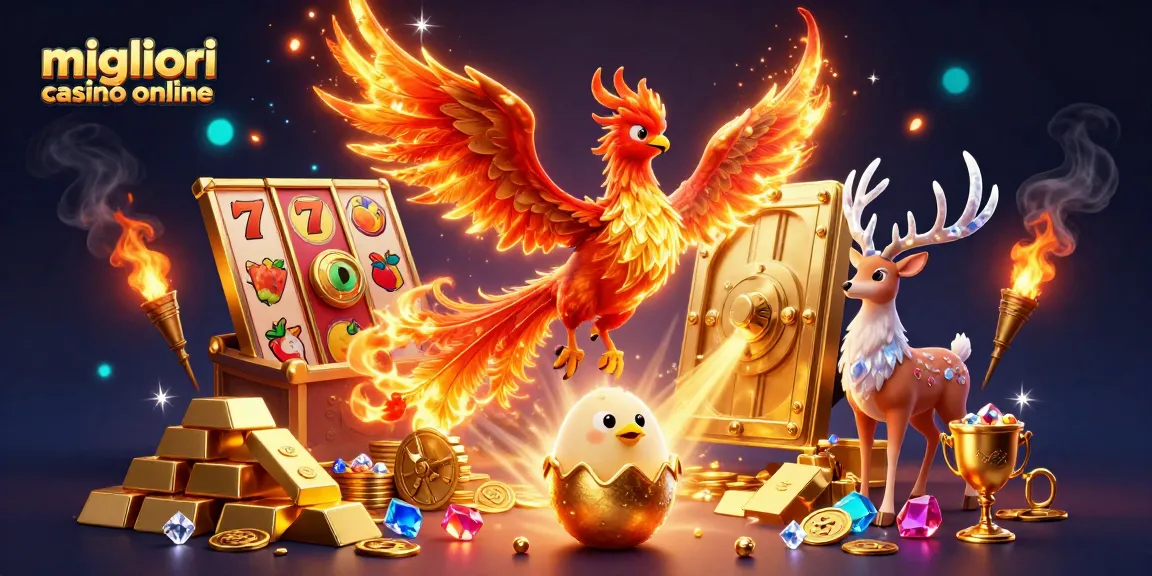 Migliori casinò online scena che mostra personaggi vibranti ed elementi di slot con un ricco tema dorato.