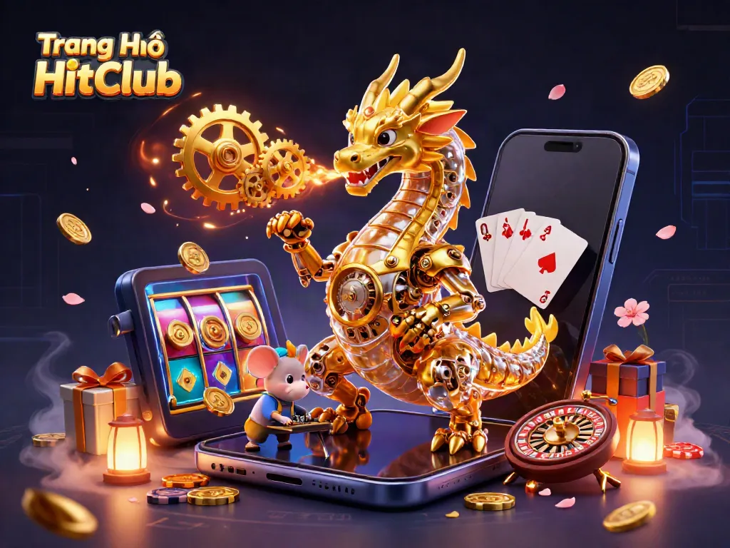 Experience thrilling gameplay with Trang Chủ HitClub featuring a golden dragon and vibrant slot games.