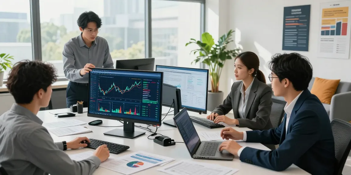 Business team engaged in asset tracing research and analysis.
