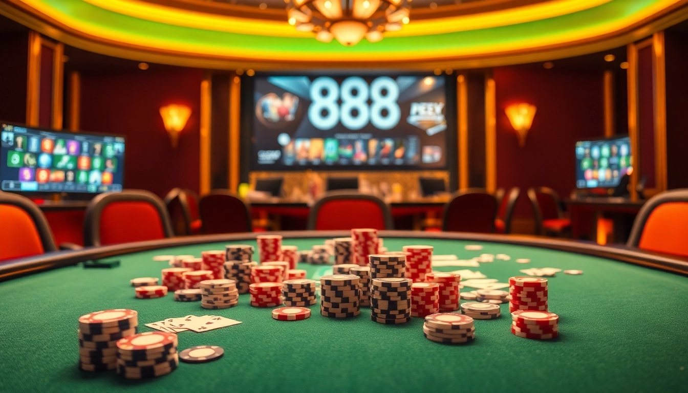 Experience the excitement of 888new with luxurious poker games and vibrant casino elements.