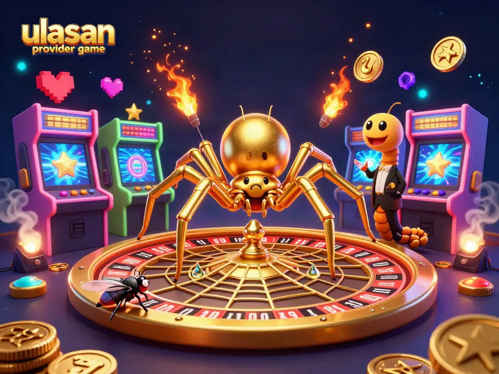 Menangkan ulasan provider game di RAJA168 dengan ilustrasi penuh warna dan detail.