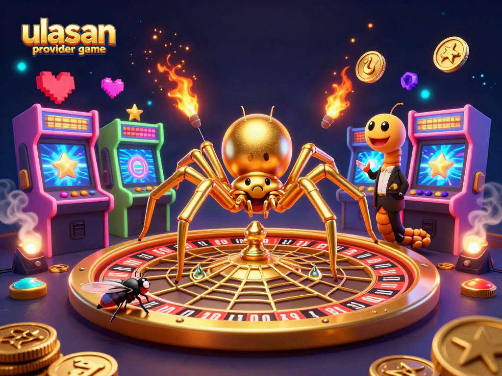 Menangkan ulasan provider game di RAJA168 dengan ilustrasi penuh warna dan detail.