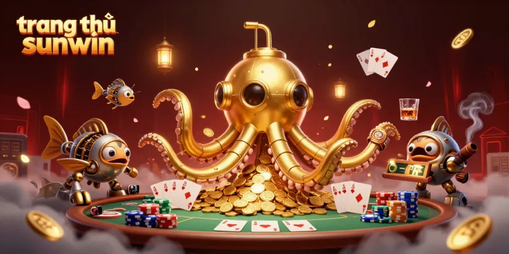 Win with strategic gameplay at trang chủ sunwin featuring a golden kraken and poker elements.