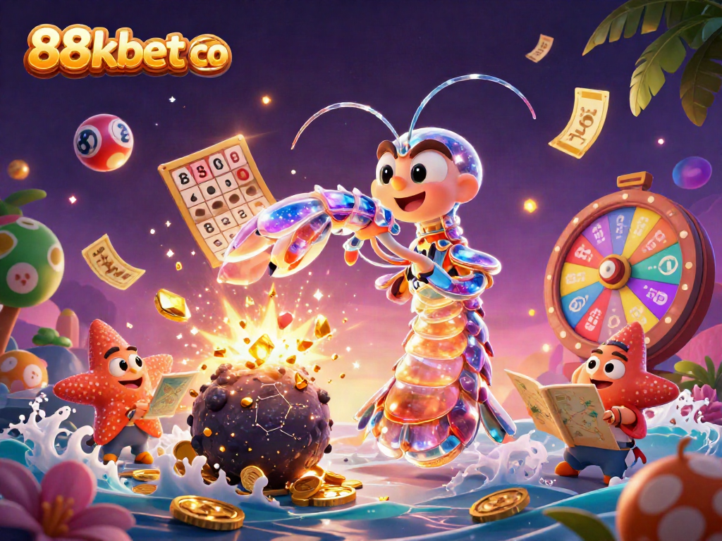 Engage with exciting gaming action at 88kbet co featuring vibrant lottery balls and dynamic gold treasures.