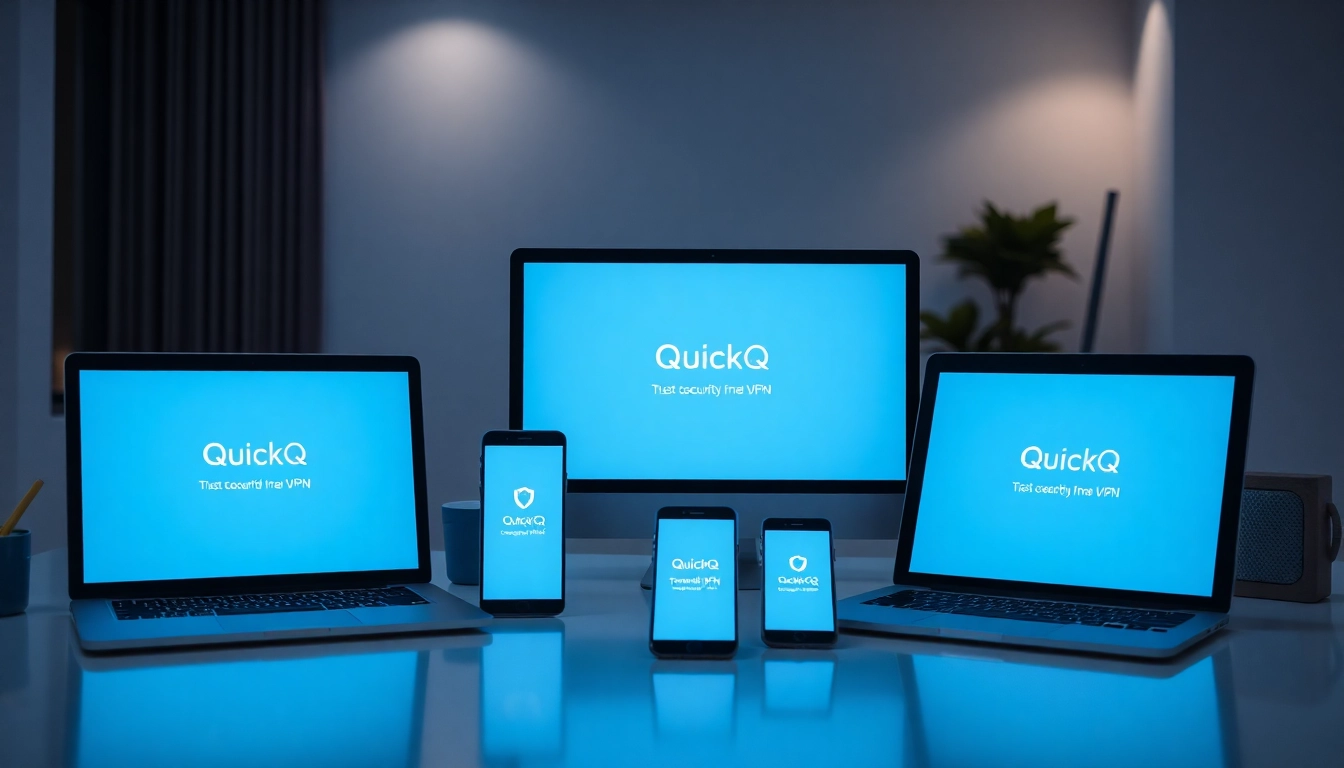 在现代工作区的多设备上使用 QuickQ下载，保护您的在线隐私。