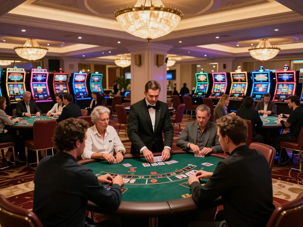 zx88 casino players enjoying a dynamic blackjack game with dealers and vibrant atmosphere