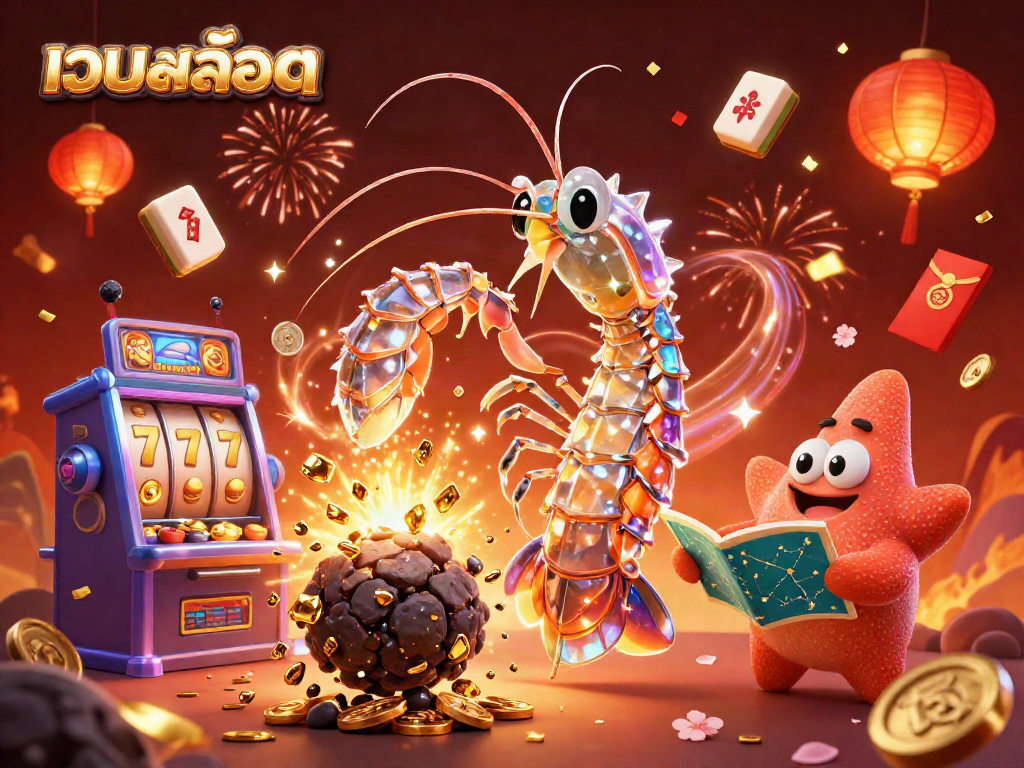 Experience เว็บสล็อต excitement with dynamic slot machines, gems, and casino elements in a thrilling 3D fantasy scene.