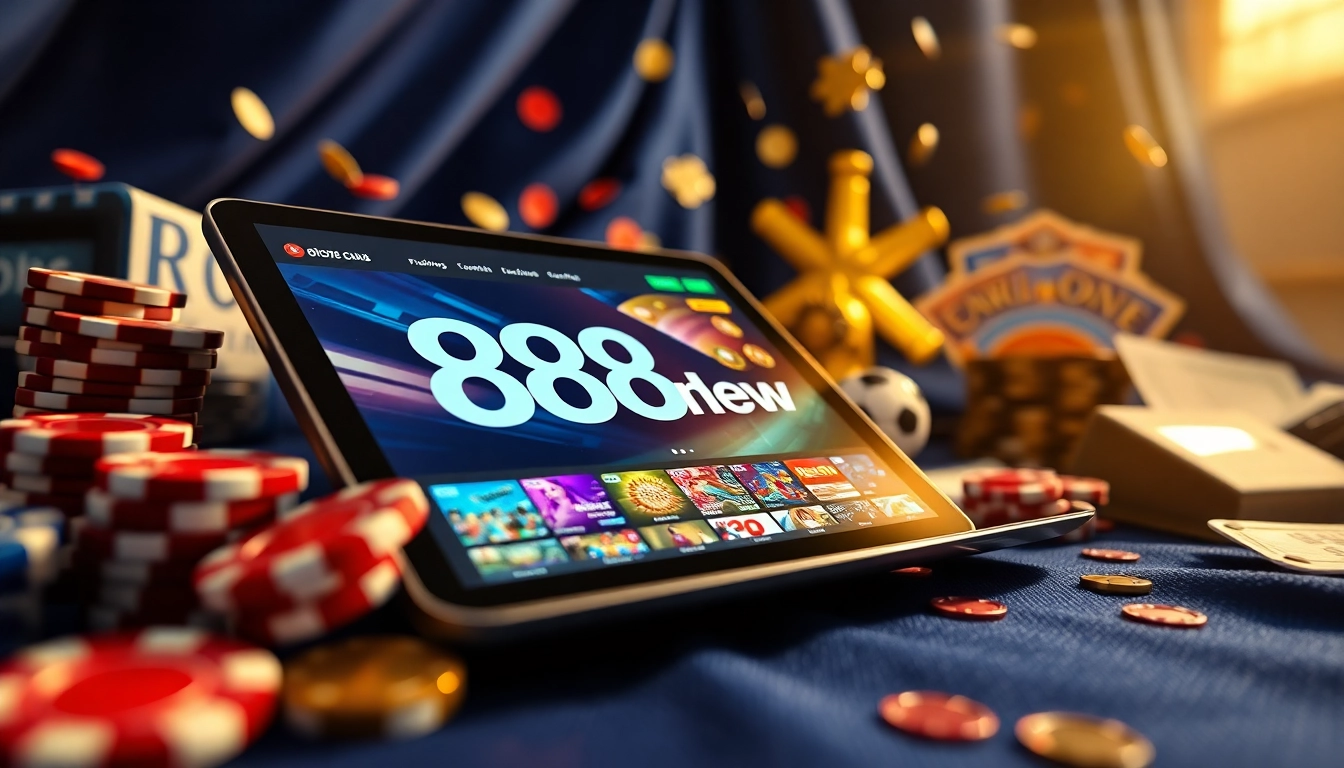 Engaging scene of 888new online gambling platform showcasing its modern interface and vibrant gaming elements.