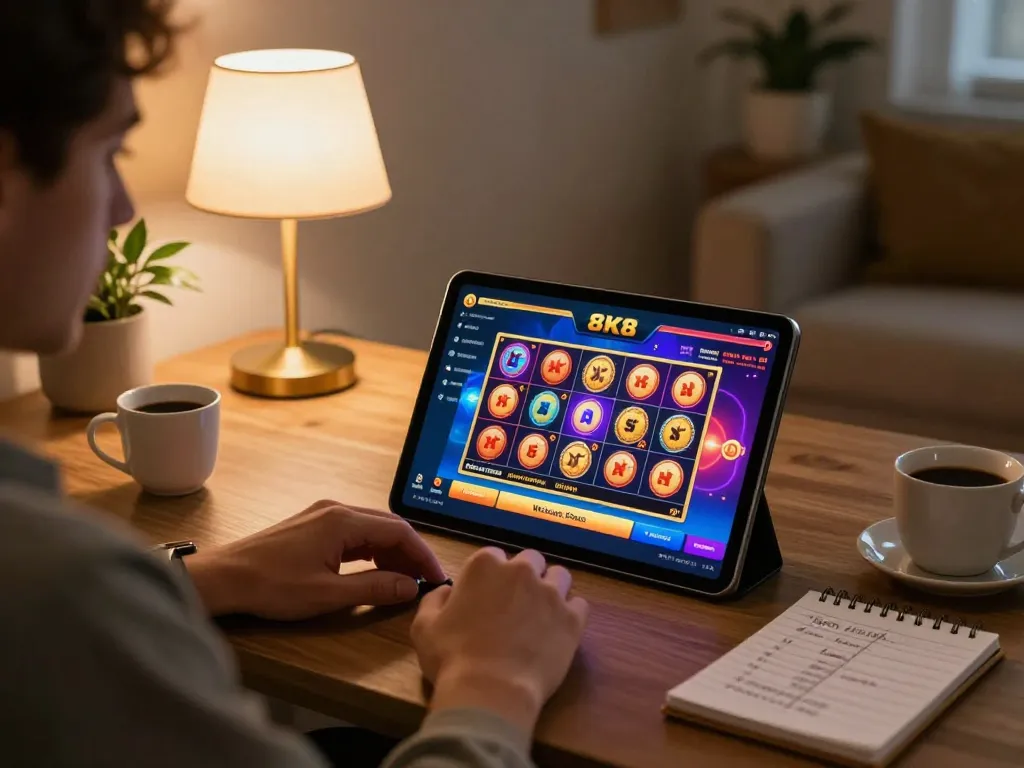 Player engaging with the 8K8 casino app for immersive online gaming experience