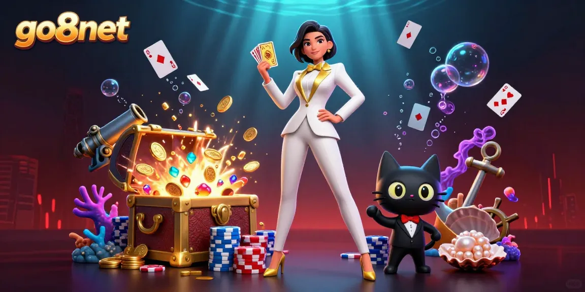 Win big with go8net in this vibrant 3D casino scene featuring glamorous characters and captivating games.