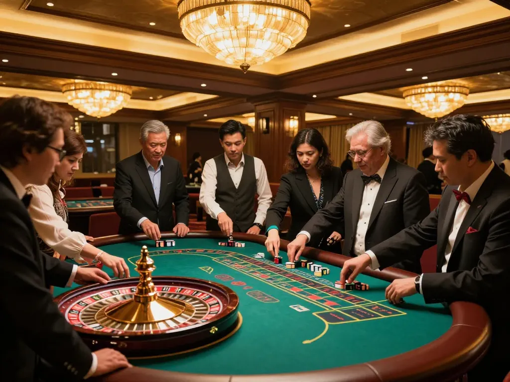 Experience an exciting roulette session at xx88 asia with players strategizing under warm lighting.