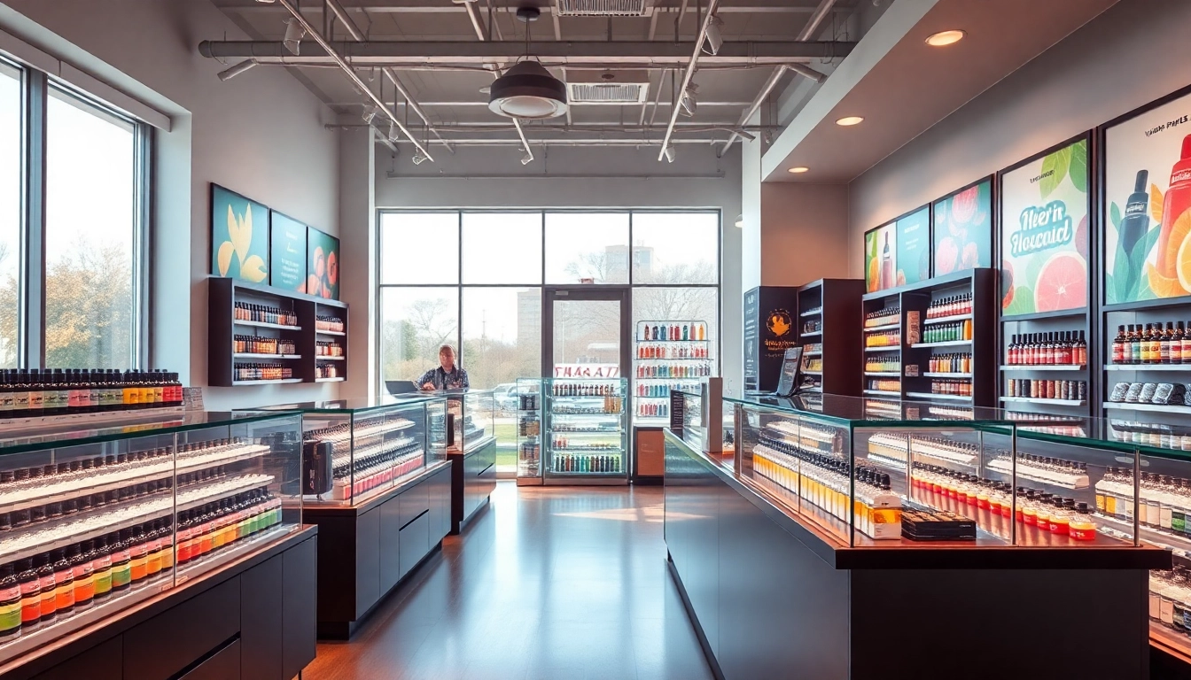 Primevaporusa.com vibrant vapor shop interior showcasing colorful e-liquids and friendly staff.