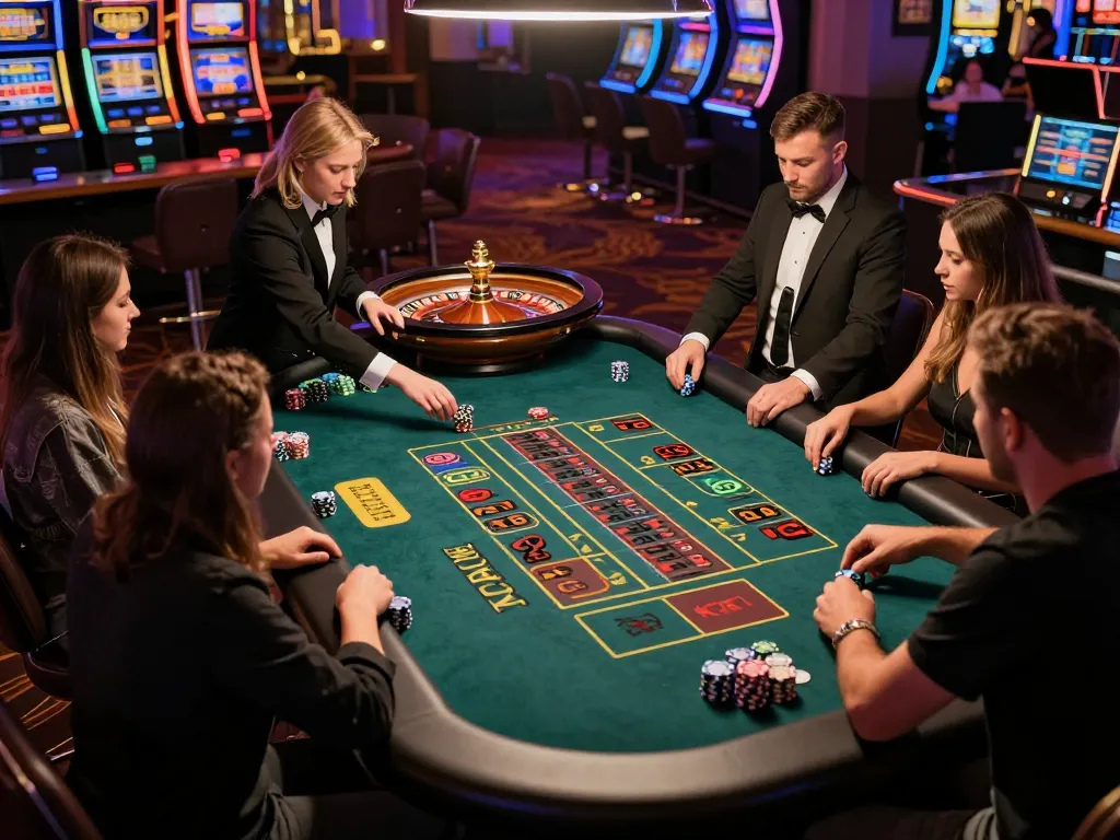 Nohu's live casino scene with players placing bets on an engaging roulette table, showcasing high-energy gambling atmosphere.