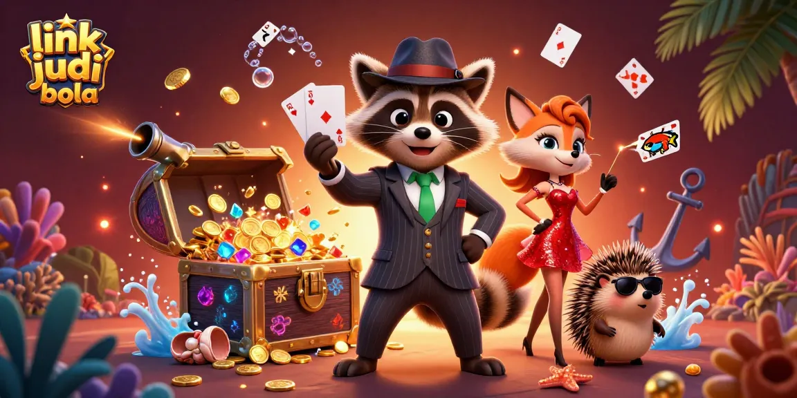 Engage in thrilling sports betting with link judi bola, featuring cartoon characters enjoying the casino vibe.
