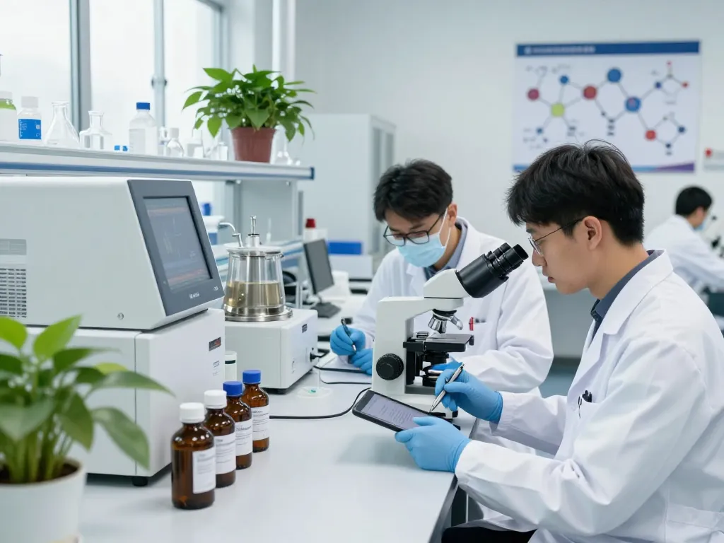 EU cannabinoid manufacturer research laboratory showcasing scientists analyzing premium cannabinoid extracts.