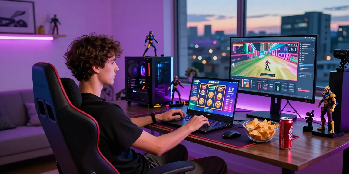 Engaging online gaming atmosphere with slot gacor visuals on laptop.