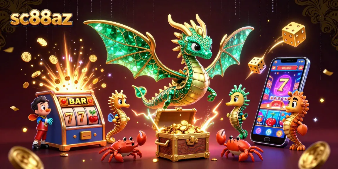 Engage with the action-packed world of sc88az as the emerald sea dragon guards the casino treasure amidst thrilling jackpot celebrations.