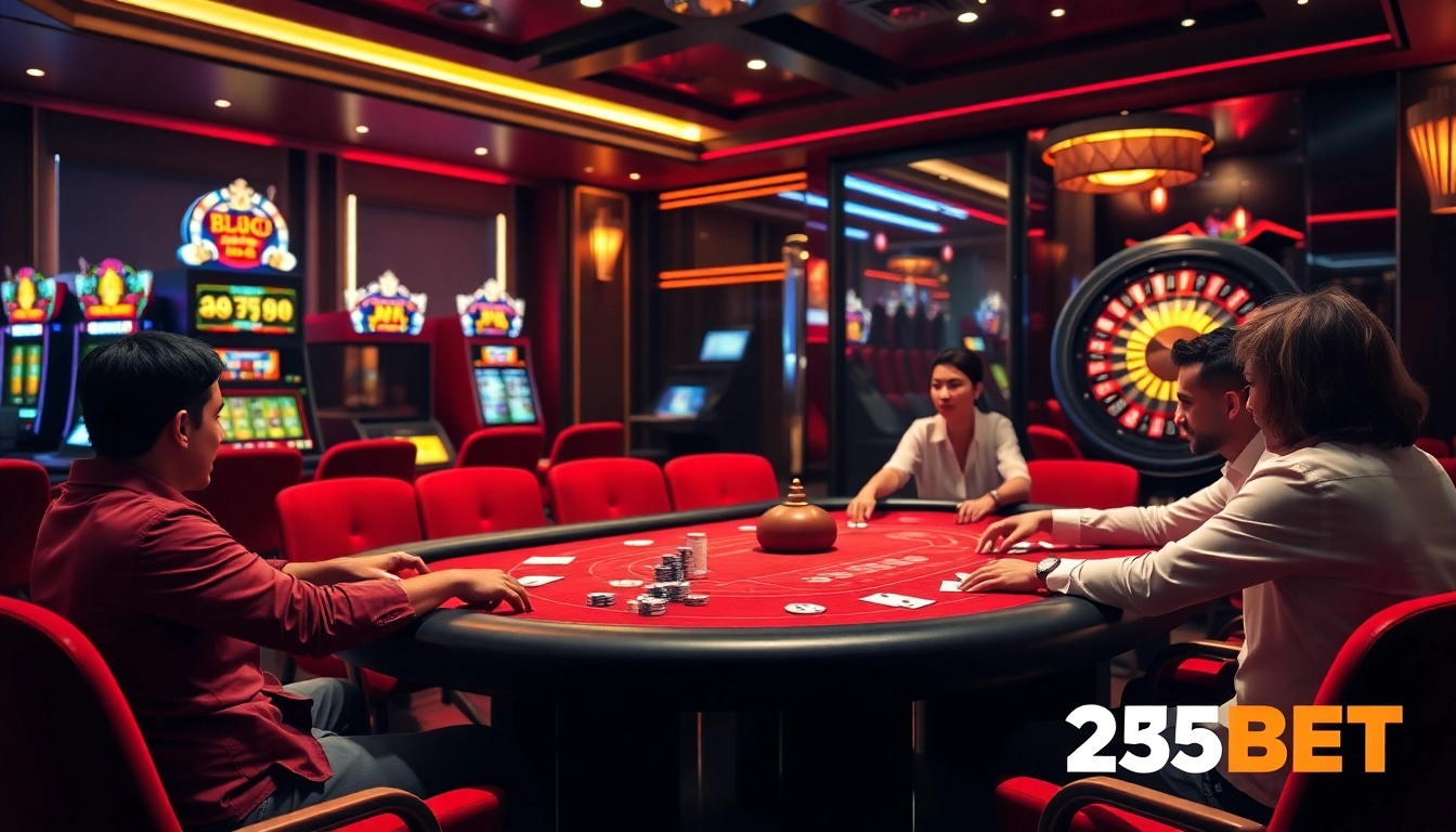 Engaged players at the poker table showcase the excitement of 255BET casino games.