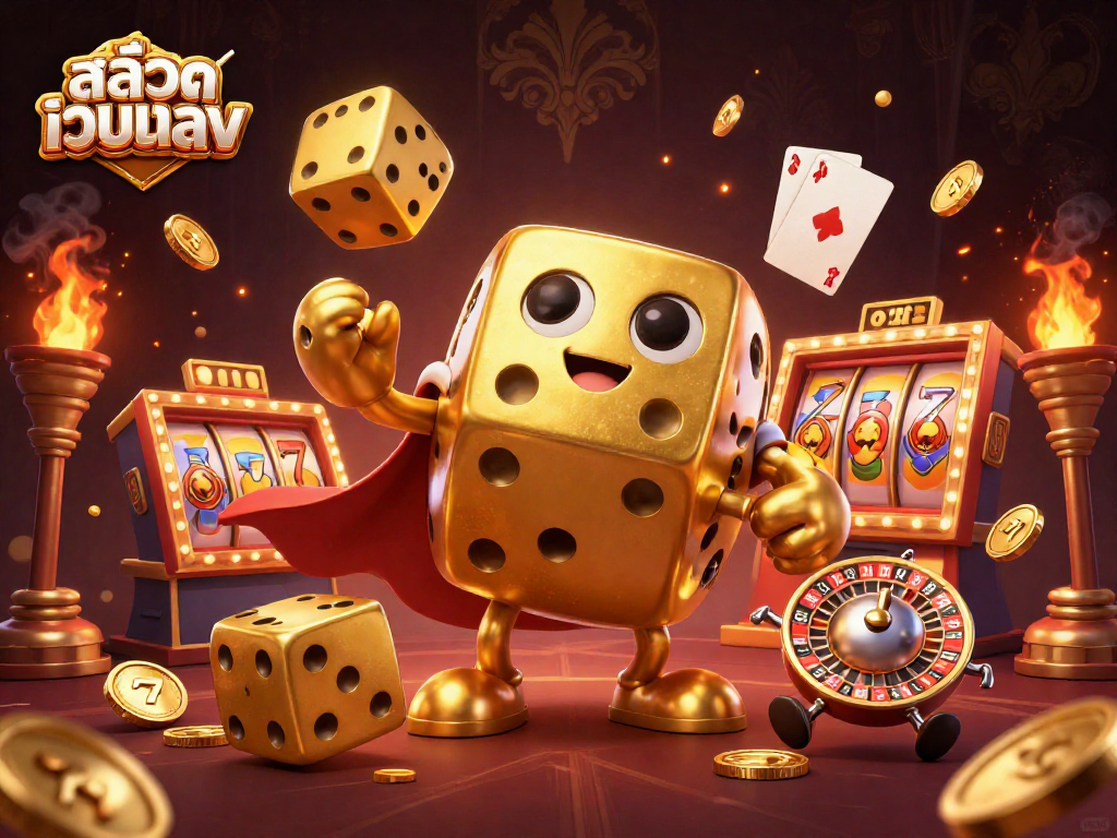 Engaging rendering showcasing สล็อตเว็บตรง character interacting with vibrant slot reels and dynamic casino elements.