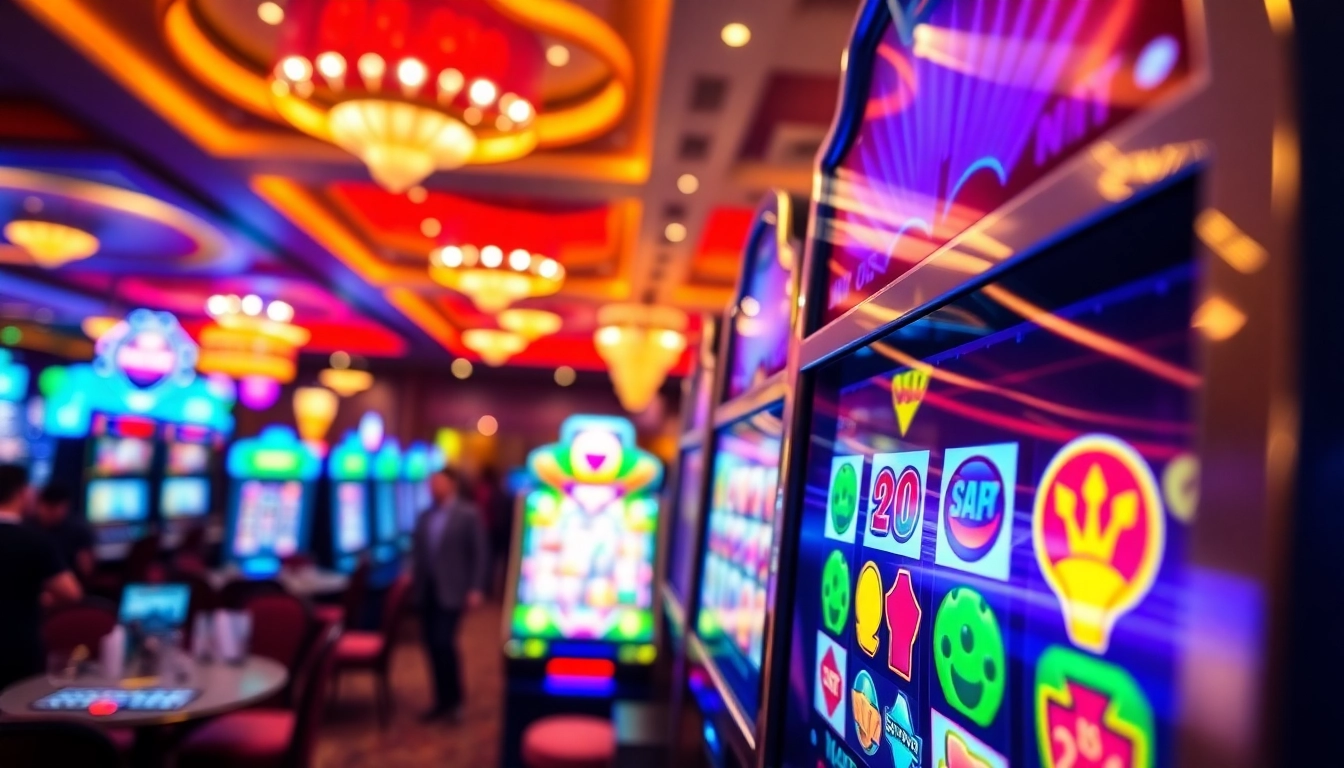 Slot online yang menarik dengan simbol berwarna cerah di mesin kasino.