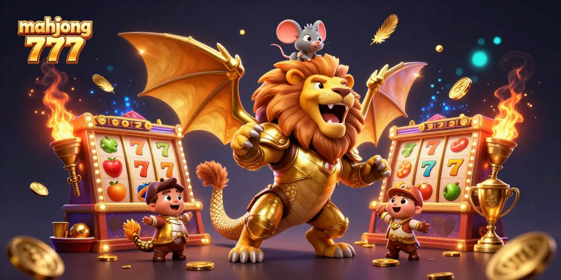 Experience thrills and victories with mahjong 777, highlighted by spinning slot reels and golden coins.