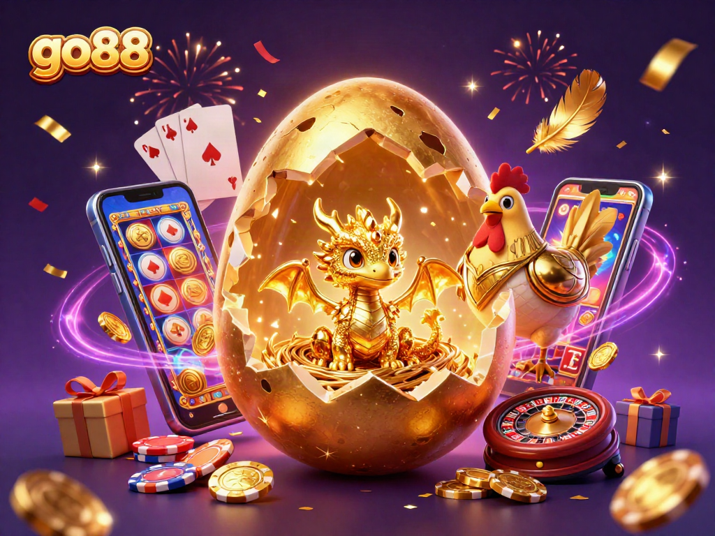 Experience the excitement of go88's casino world with a golden dragon and dynamic gaming elements!