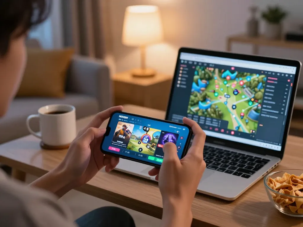 Engaging in NSFW games apk on a smartphone in a cozy living room, showcasing relaxed entertainment.