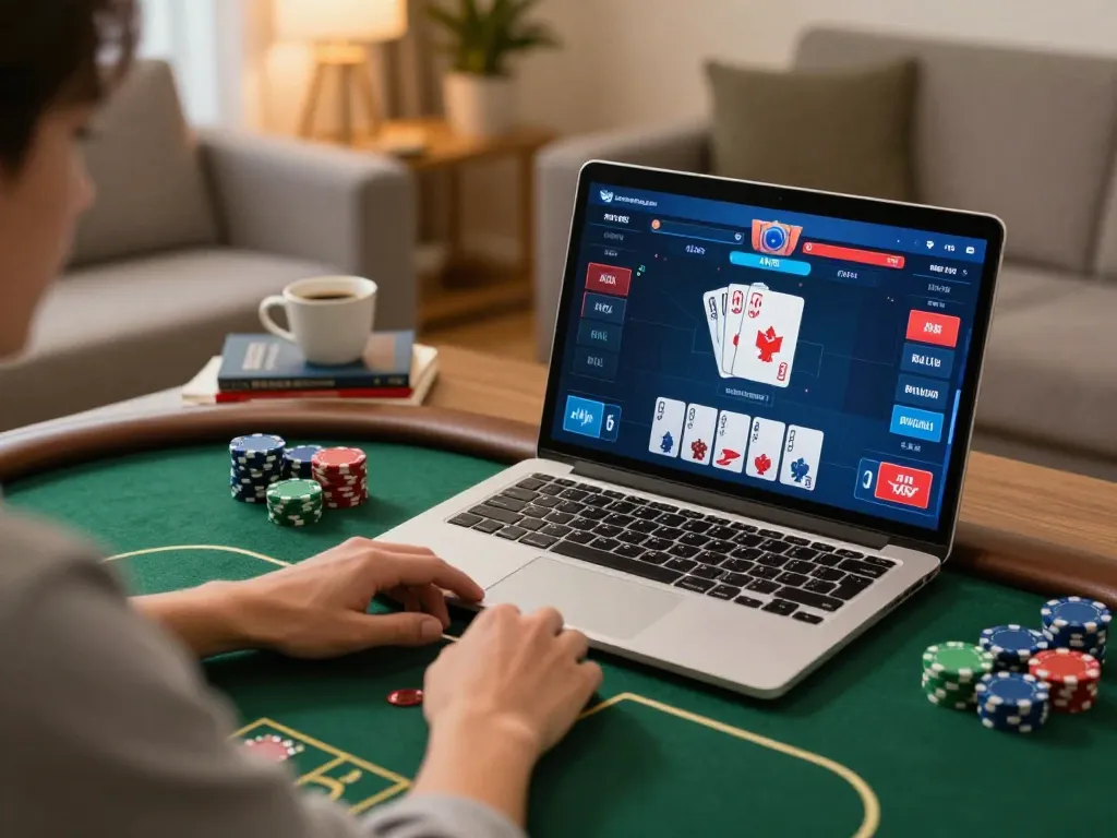 Engage in strategic online poker gameplay with keonhacai while enjoying a cozy home atmosphere.