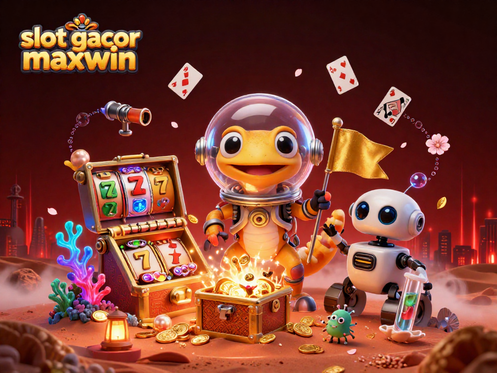 Permainan slot gacor maxwin dengan gecko Mars menemukan kasino emas di pasir merah, dikelilingi harta karun