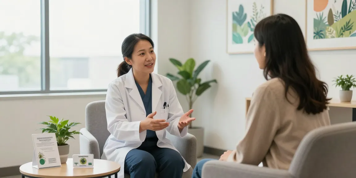 Consultation with a healthcare professional about obtaining a medical marijuana card in a welcoming office