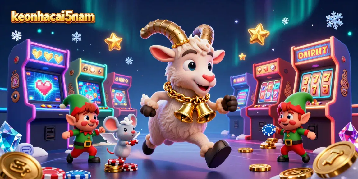 Engage in thrilling casino action at keonhacai5nam with festive characters in an exciting holiday-themed game scene.