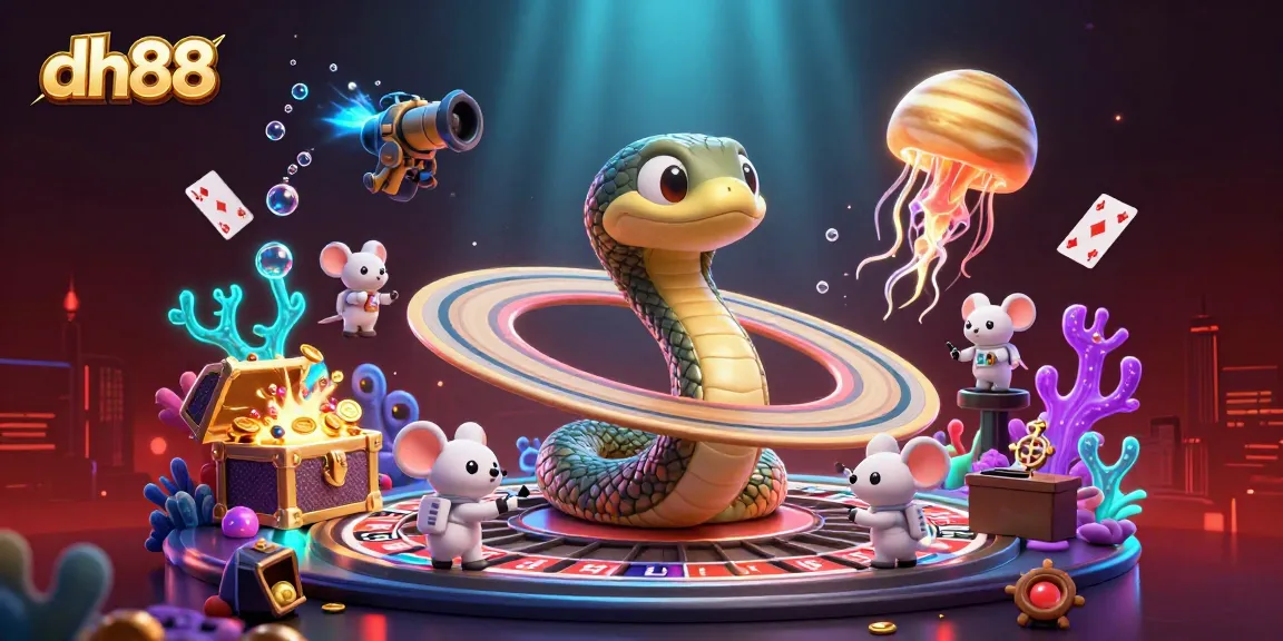 Engage in thrilling bets at dh88 while a cosmic jellyfish dealer oversees the enchanting roulette wheel scene.