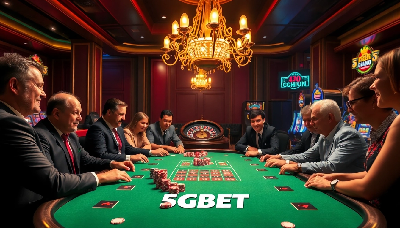 Engage in a luxurious gambling experience at 5GBET with stylish poker tables and vibrant chips.