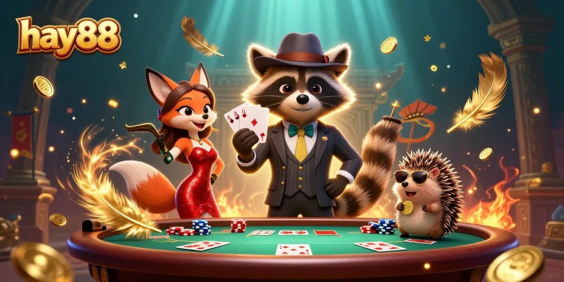 Experience winning with hay88 at a vibrant casino scene featuring casino characters and game elements.