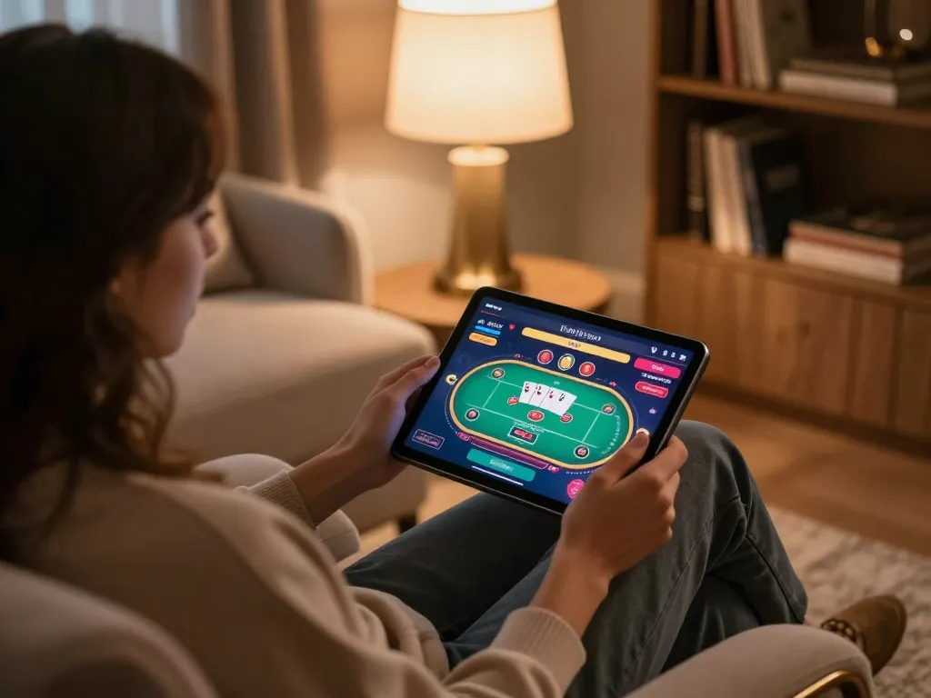 Engaging poker gameplay on dn88 platform from a cozy home setting with vibrant graphics