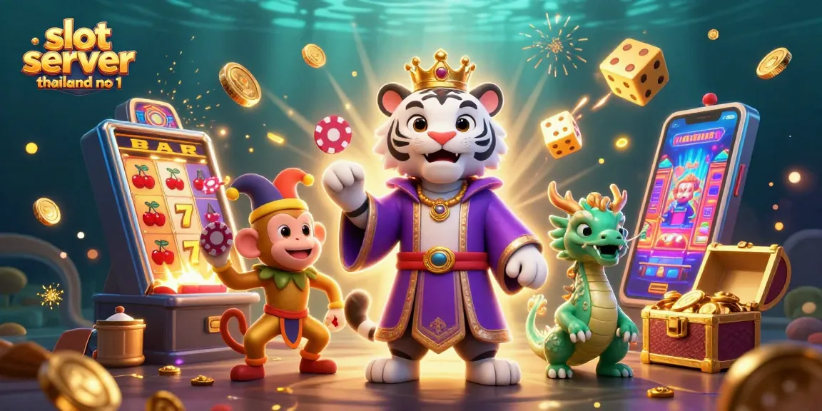Experience slot server thailand no 1 with vibrant casino characters celebrating a jackpot.