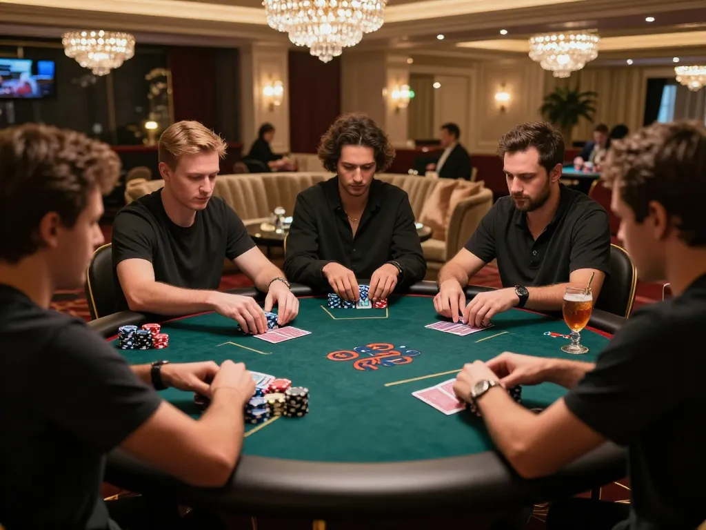 High-stakes players engaging at a VIP poker table in F168VIP casino, highlighting luxury and strategic gameplay.