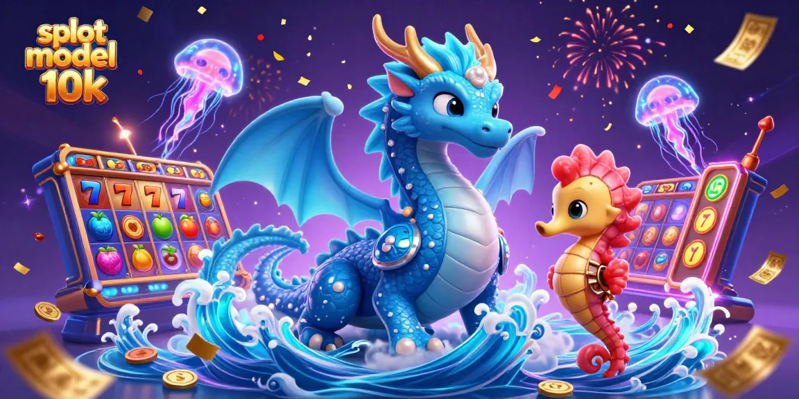 Experience the thrill of slot modal 10k with a magical scene showcasing a water dragon, seahorse knight, and dynamic slot elements.
