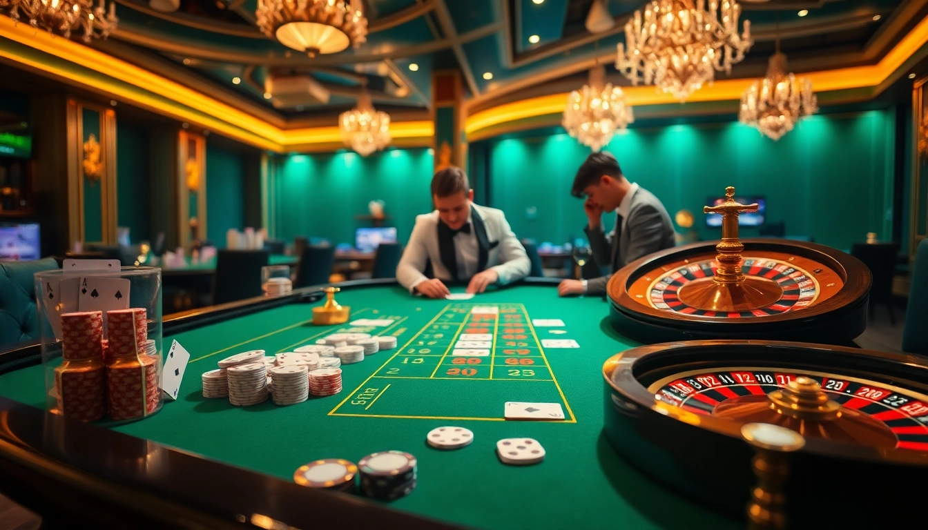 Engage in thrilling gameplay at UU88 with vibrant casino tables, cards, and chips.