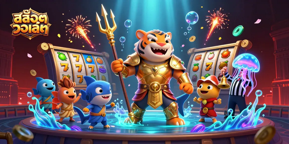 Spin the reels with สล็อตวอเลท in a vibrant underwater casino scene filled with action.