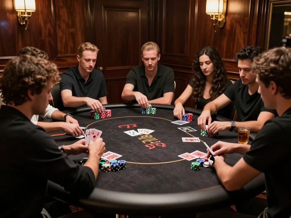 Engaged players at a high-stakes poker game on https://56win.bid/ showcasing strategy and excitement.