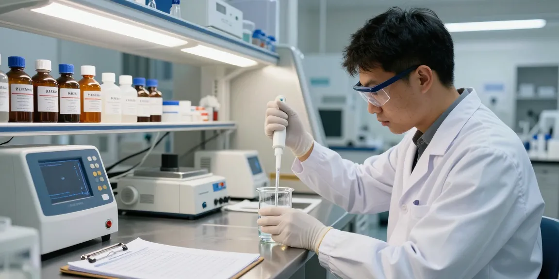 Nitroethane 99% purity analysis in a professional lab setting.