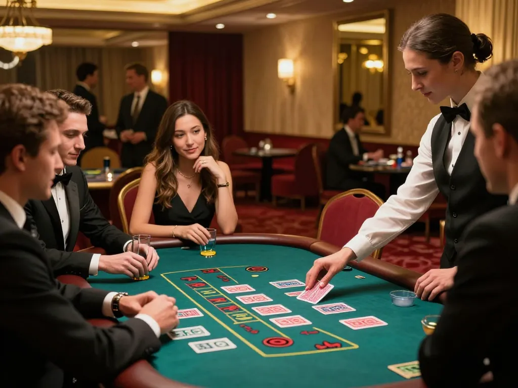 Players engaging in baccarat at 28bet casino table in luxurious atmosphere